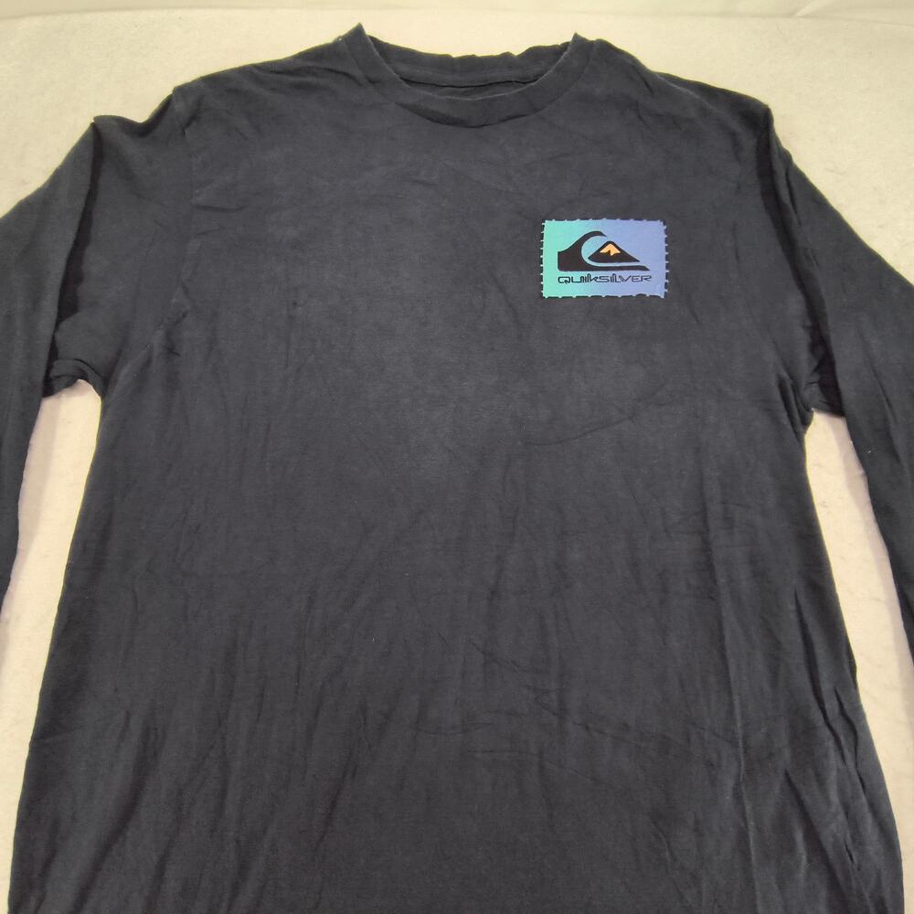 Quiksilver Crew Neck Long Sleeve Graphic T Shirt Mens Size Medium M Navy